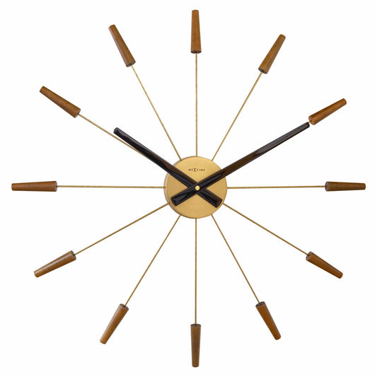 Large 58cm NeXtime wall clock with silent mechanism, wooden and stainless steel design, featuring a modern, minimalist style.