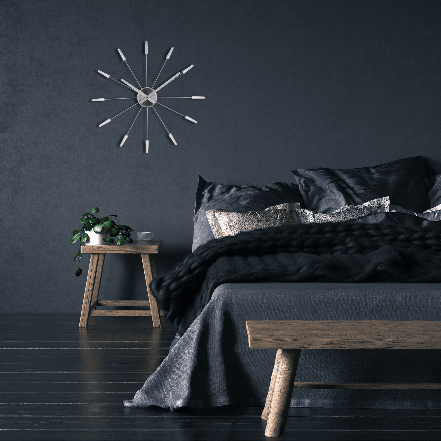 Silent Wall clock - Vintage - 58cm - Stainless Steel - 'Plug Inn'