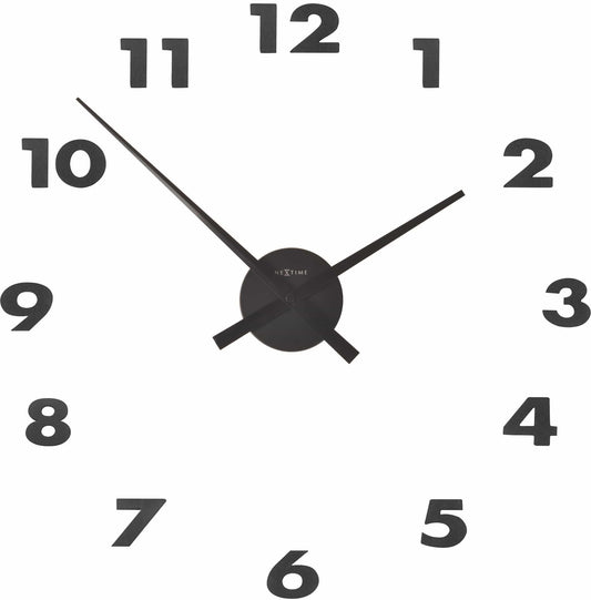 NeXtime Clocks wall clock, 48x3cm aluminum with large black hands and numbered dial, modern design for home or office decor.
