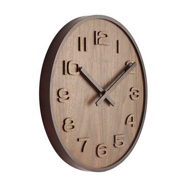 NeXtime Clocks Wood Wood Medium wall clock, 35 cm diameter, wooden design, showing the left side of the clock in natural wood finish.
