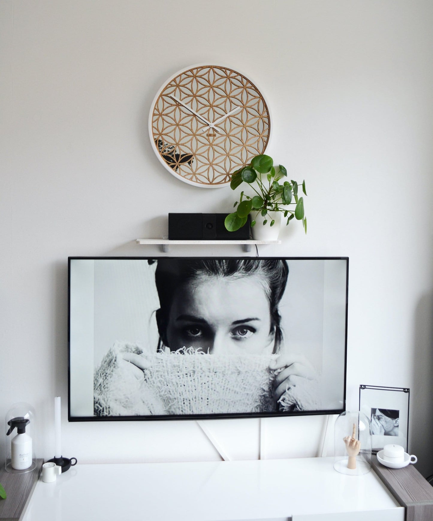 Wall clock -  50 cm - Wood/Mirror -  'Bella Mirror'