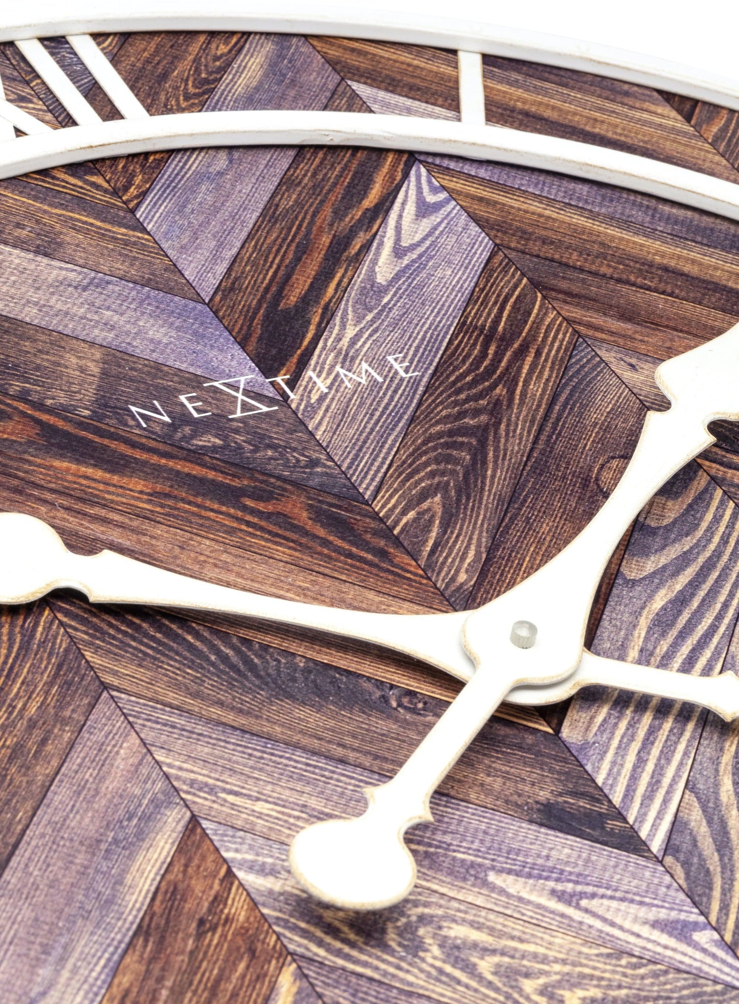 NeXtime Wall clock with 58cm wooden and metal Roman Vintage design, featuring classic Roman numerals and antique-style finish.