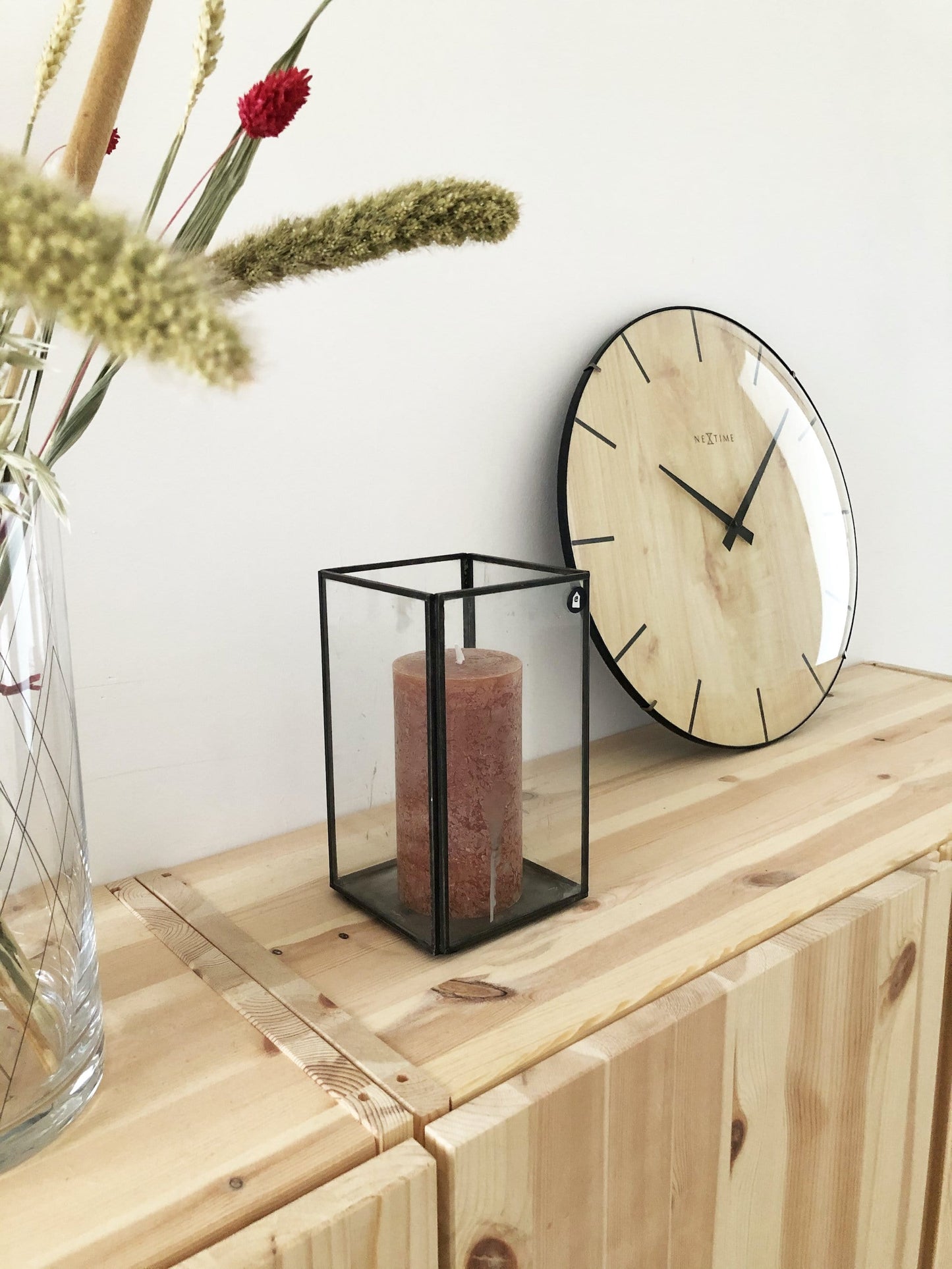 Wall clock -  35 cm - Dome Glass -  'Edge Wood Dome'