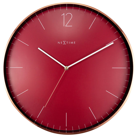 Large red NeXtime Clocks wall clock, 40cm silent metal and glass design, Essential XXL series.