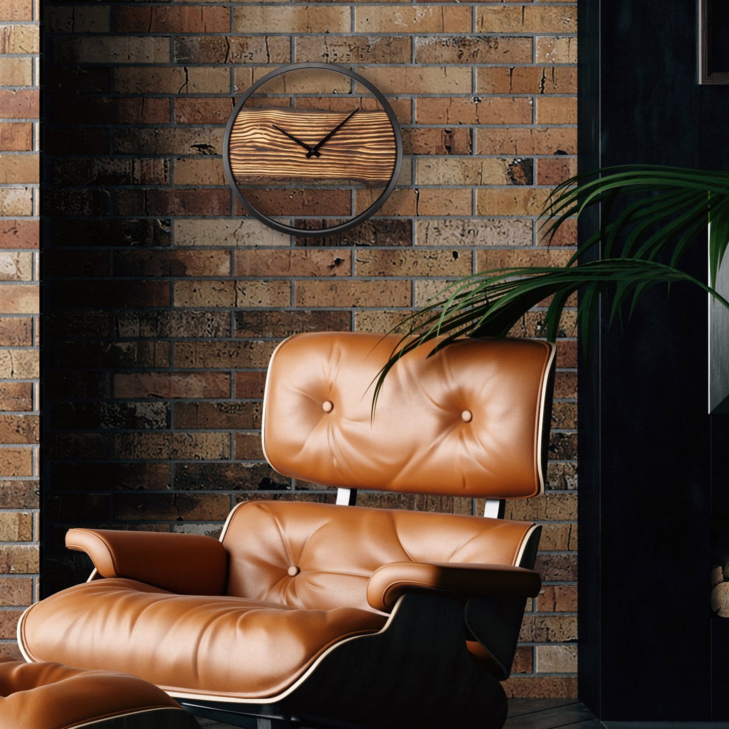 Wooden wall clock by NeXtime Clocks, 30cm silent clock with wood and metal design featuring a forest theme.