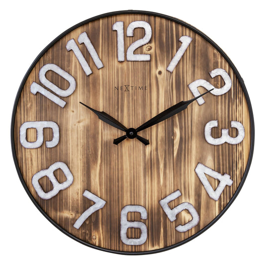 Large NeXtime Aberdeen wall clock, 50cm with a silent mechanism, featuring wood and metal design, perfect for modern home decor.