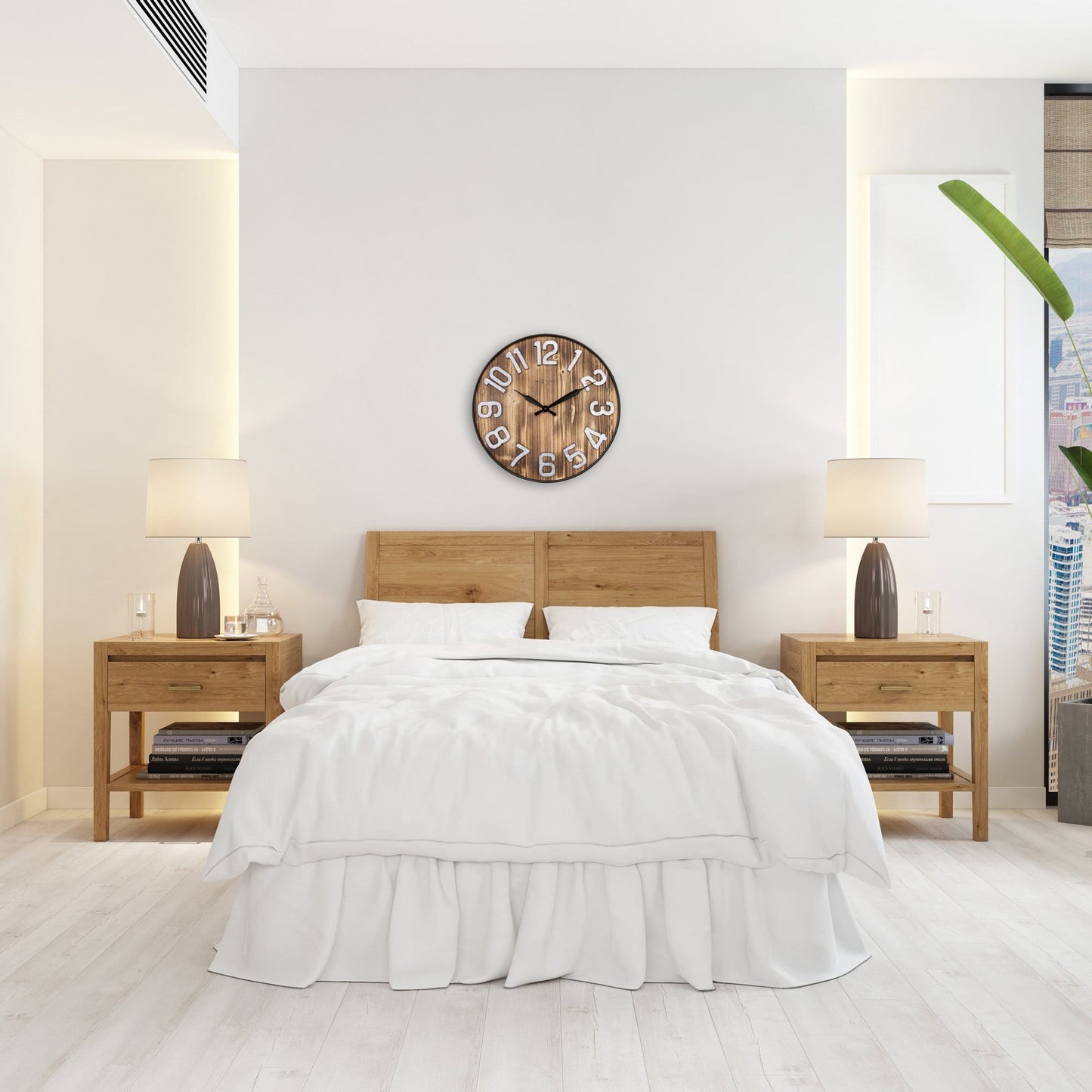 Large 50cm NeXtime Aberdeen wall clock with wooden and metal design, silent movement, suitable for modern interior decor.