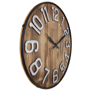 NeXtime Clocks Aberdeen large 50cm wall clock with silent movement, wood and metal construction, shown from left side.