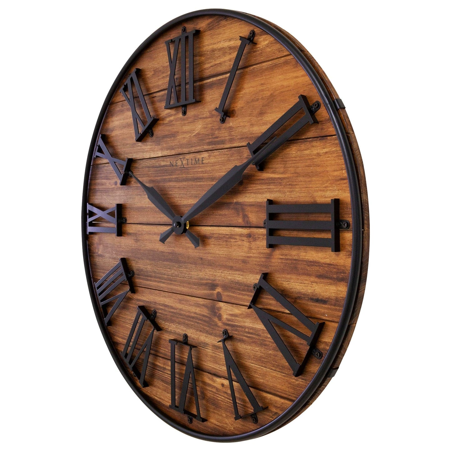 Large Wall Clock - 50cm - Silent - Dark Wood  Metal - "Manchester"