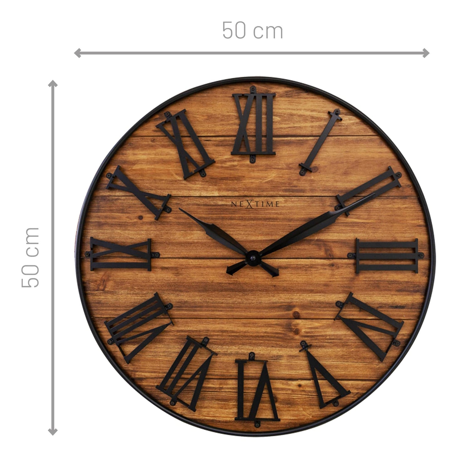 Large Wall Clock - 50cm - Silent - Dark Wood  Metal - "Manchester"
