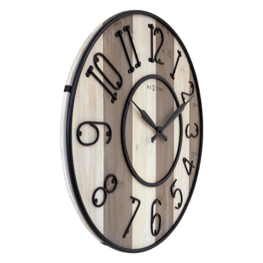 Large 50cm NeXtime Oxford wall clock with a wooden and metal design, featuring a silent movement and classic style.