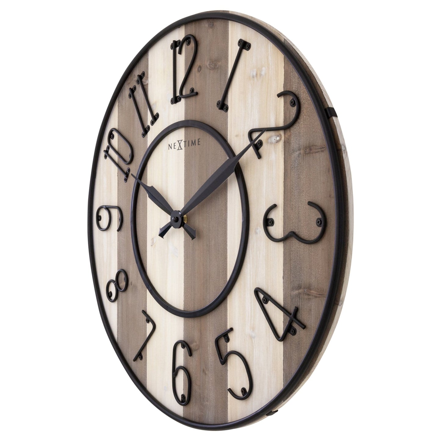 Large wall clock by NeXtime, 50cm, silent with wooden and metal design, from the Oxford collection.