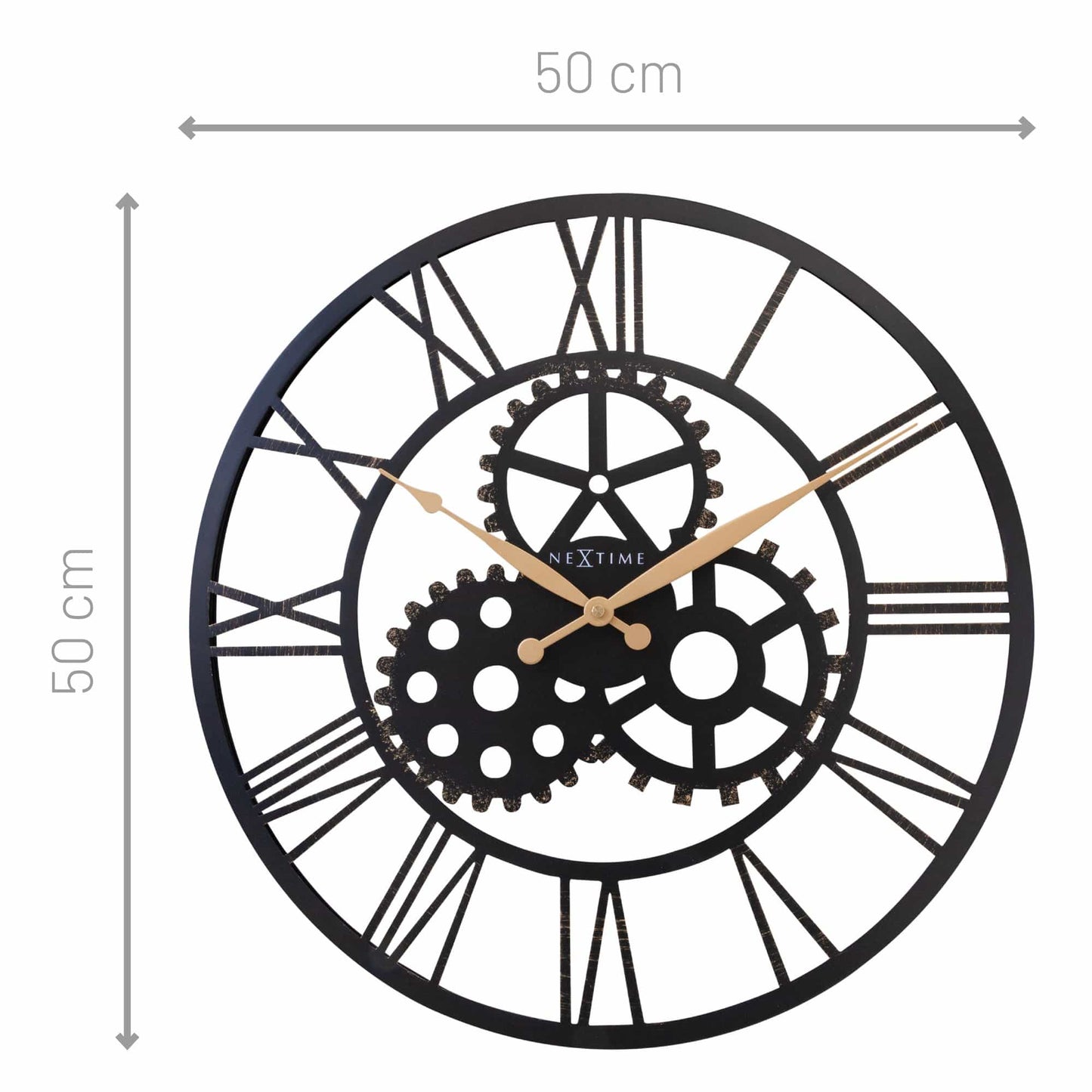 Large 50cm NeXtime Birmingham Roman wall clock with silent metal design, perfect for modern home or office decor.