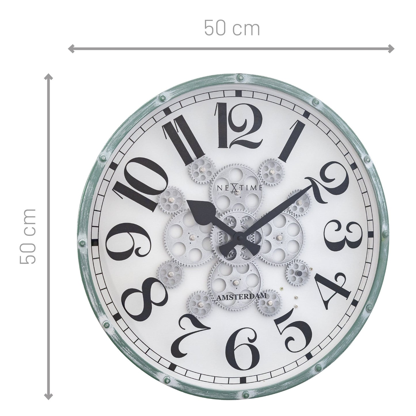 NeXtime Clocks 3-pack of 50cm Moving Gear Wall Clocks featuring "Henry" design, with large gears and modern style.