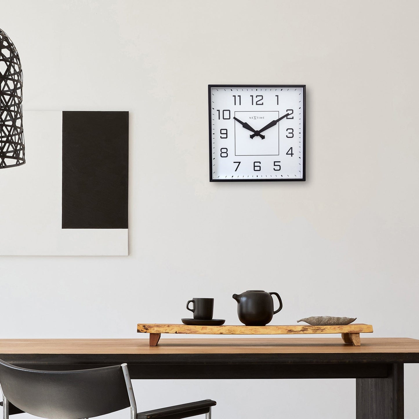 Wall clock 35x35cm - Silent - Arabic - Metal - "Be Square"