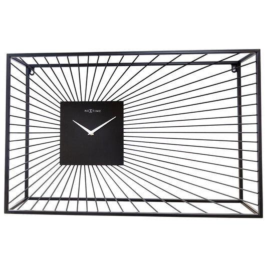NeXtime Vasco large black metal wall clock, 70x45x15cm, silent movement, modern design, front view image.