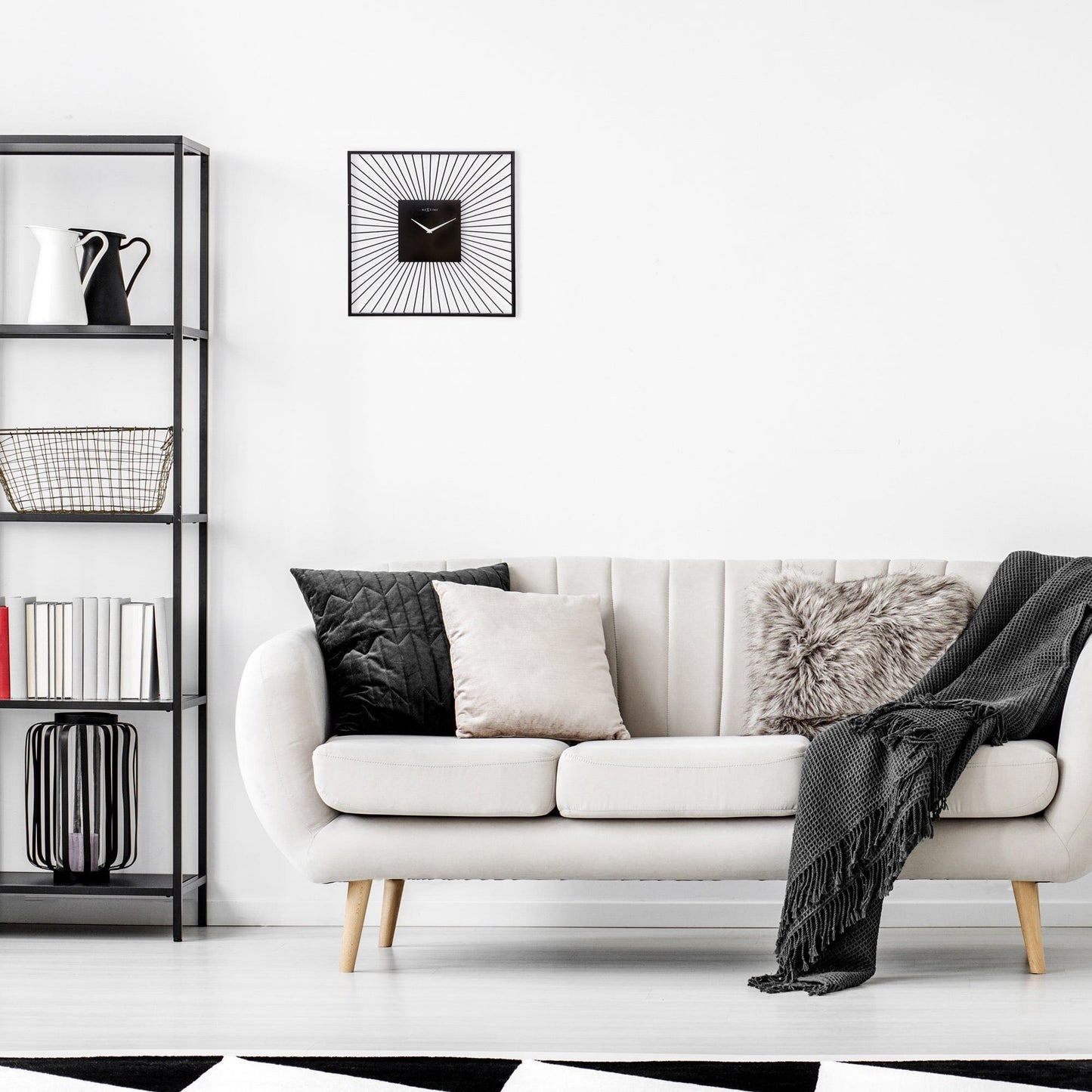 Wall Clock 45x45x15cm - Silent - Black - Metal - "Vasco Square"