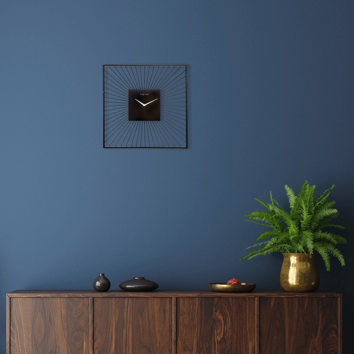 Wall Clock 45x45x15cm - Silent - Black - Metal - "Vasco Square"