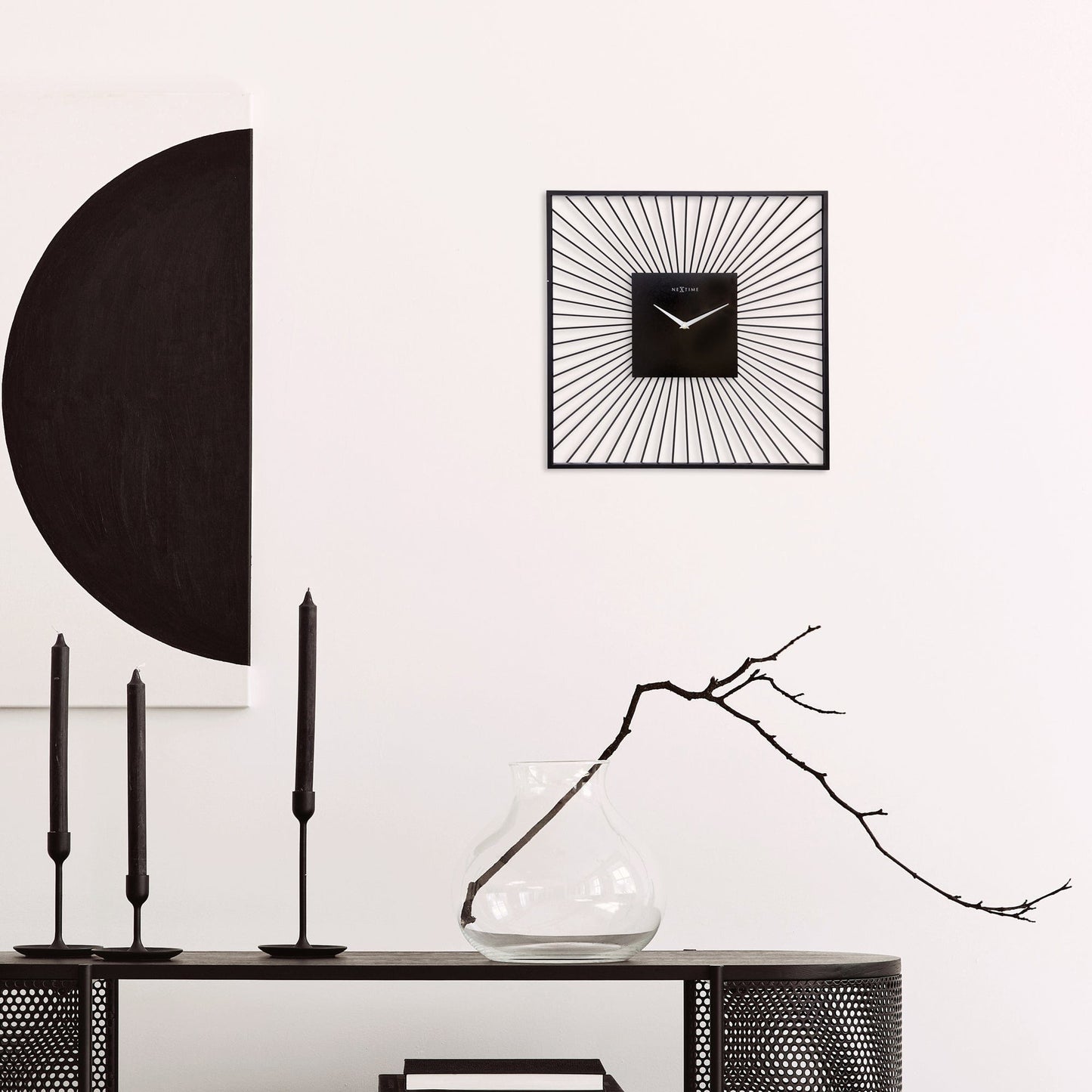 Wall Clock 45x45x15cm - Silent - Black - Metal - "Vasco Square"