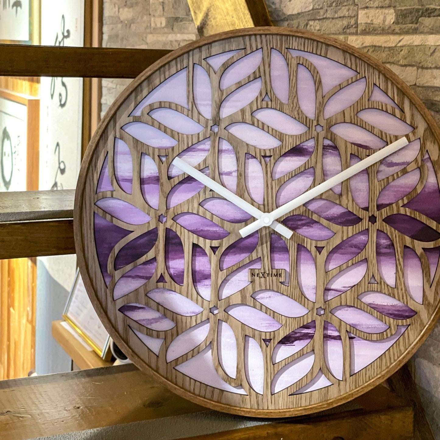Wall clock 40cm - Silent - Purple - Wood - "Yogi"