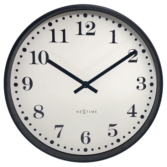 Wall clock 30cm-Silent-Black/White-Plastic-NeXtime 'Dickens'