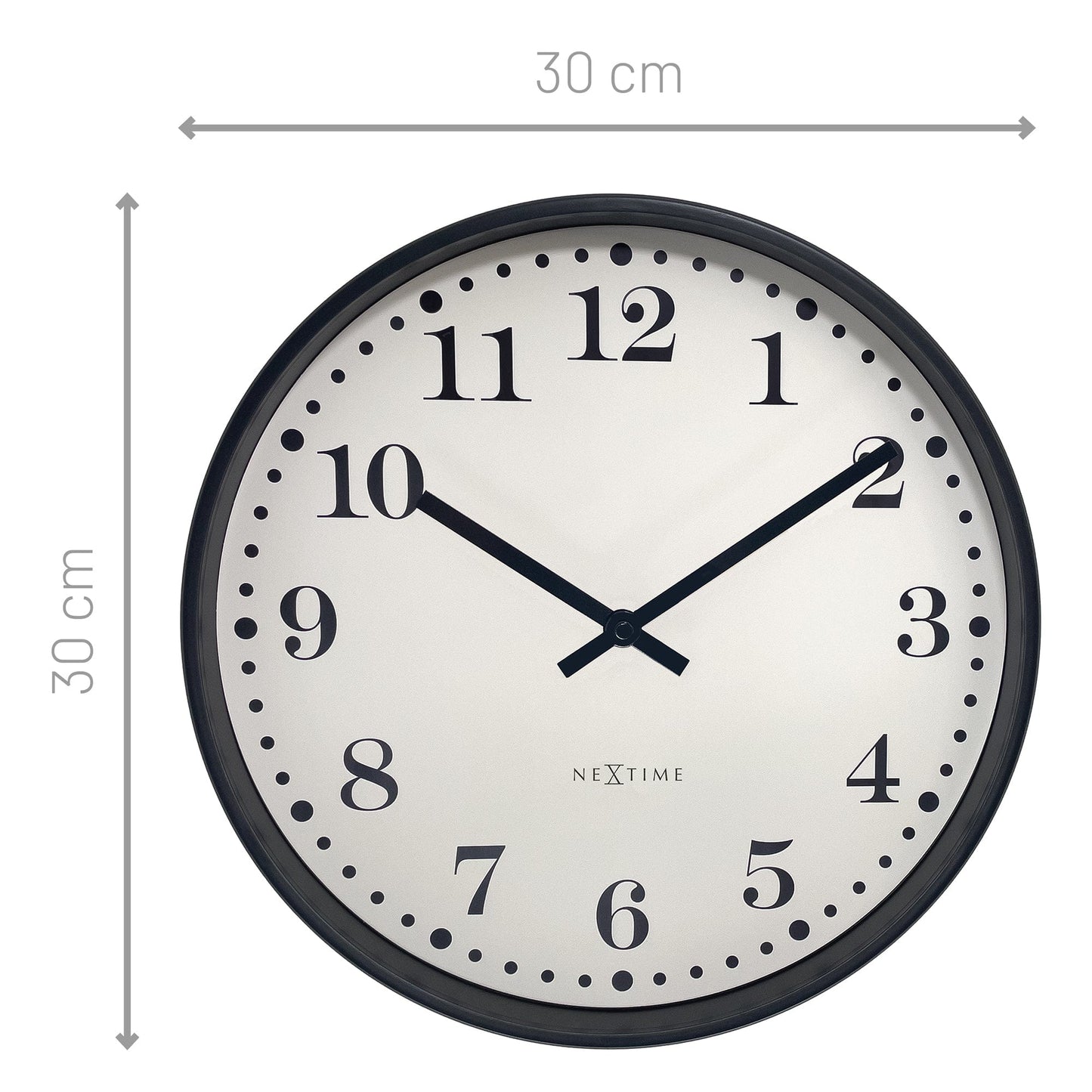 Wall clock 30cm-Silent-Black/White-Plastic-NeXtime 'Dickens'