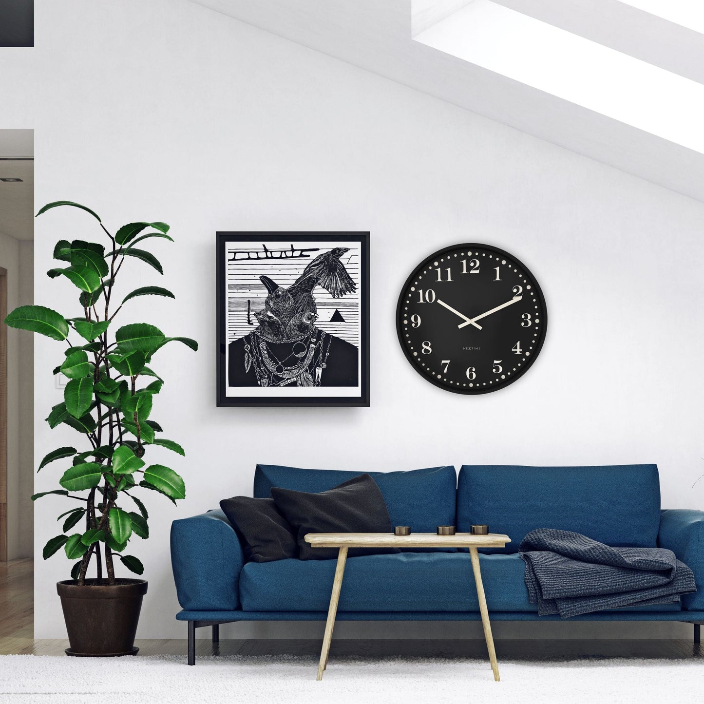 Wall clock 50cm-Silent-Black/White-Plastic-NeXtime 'Dickens Large'