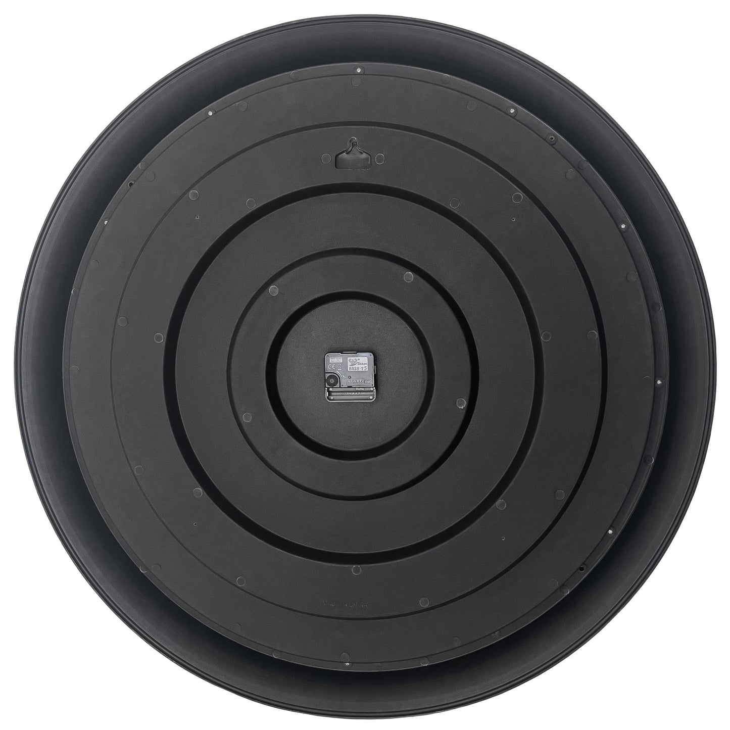 Back view of NeXtime Chopin Large wall clock, 76cm black and grey plastic design with visible clock mechanism.