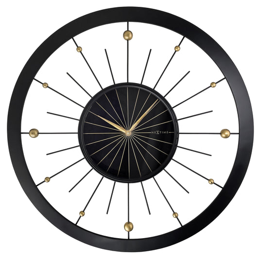 Large black metal NeXtime Orbit wall clock, 90cm, silent operation, modern design with bold clock face and minimalist style.