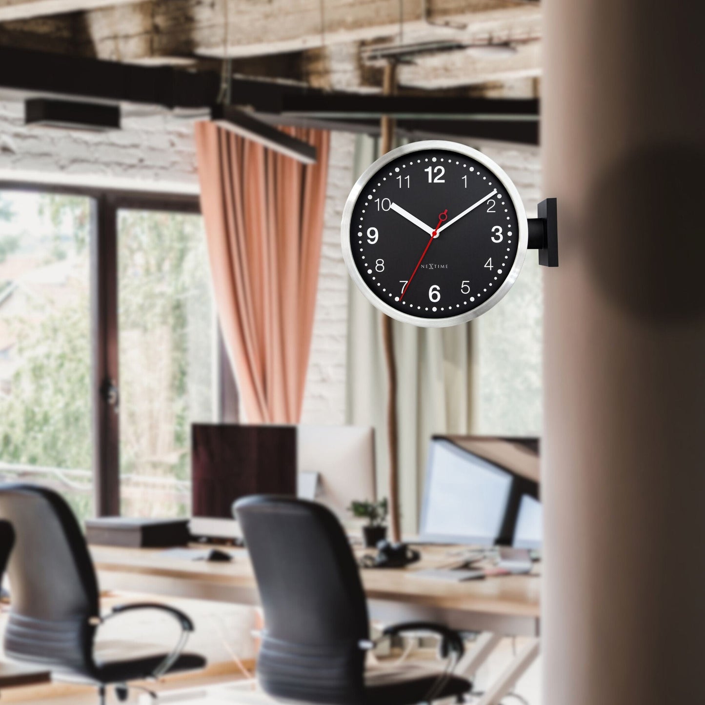 Wall clock 32.3x28x10cm-Silent-White & Black-Aluminium-NeXtime 'Double'