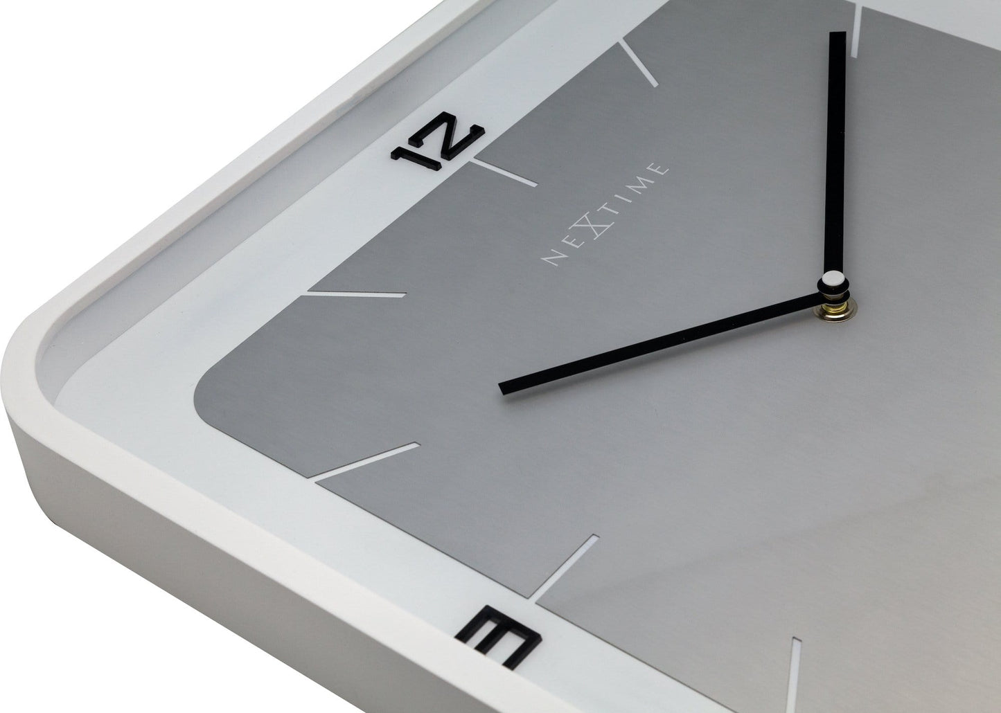 Square wooden wall clock by NeXtime Clocks, 40x40cm, with a minimalist design and natural wood finish.