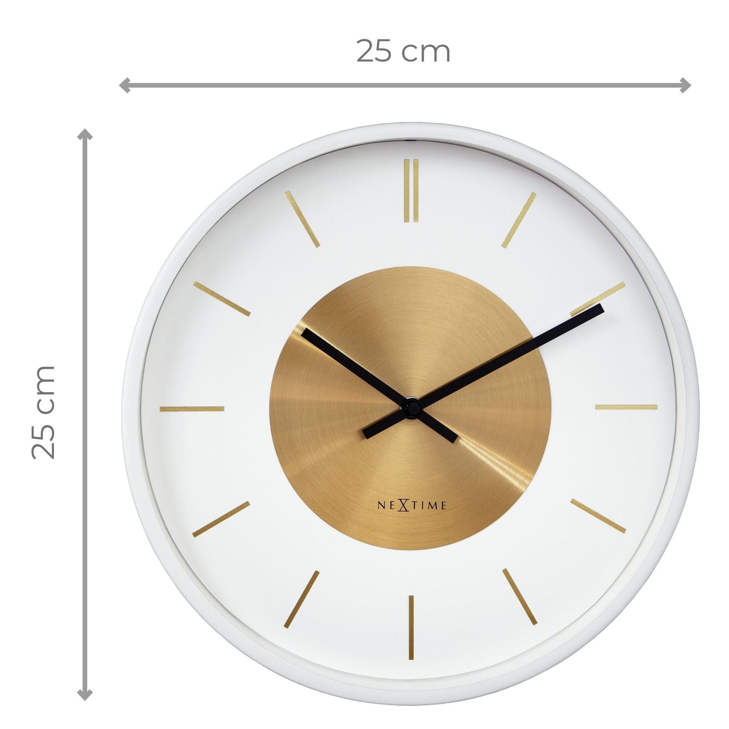 NeXtime Retro II wall clock, 25cm silent metal design with black hands and white face, vintage-inspired home decor piece.