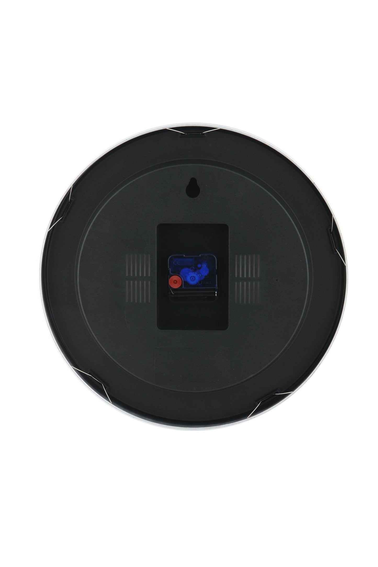 NeXtime Clocks aluminum wall or table clock with station number design, showing the back view of the clock.