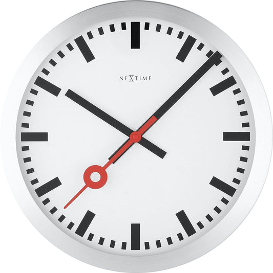 NeXtime Clocks aluminum Station Stripe wall or table clock with striped design and modern style, front view image.