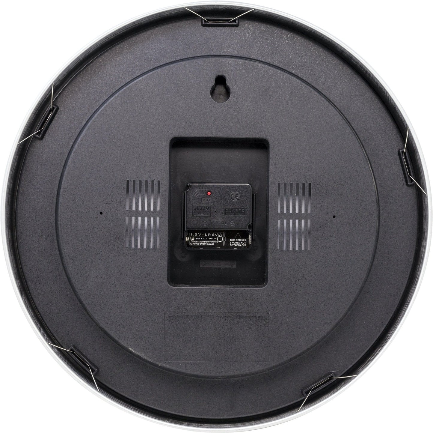 NeXtime Clocks 35cm aluminum wall clock with Radio Controlled DCF Station Stripe design, showcasing a modern, sleek timepiece.
