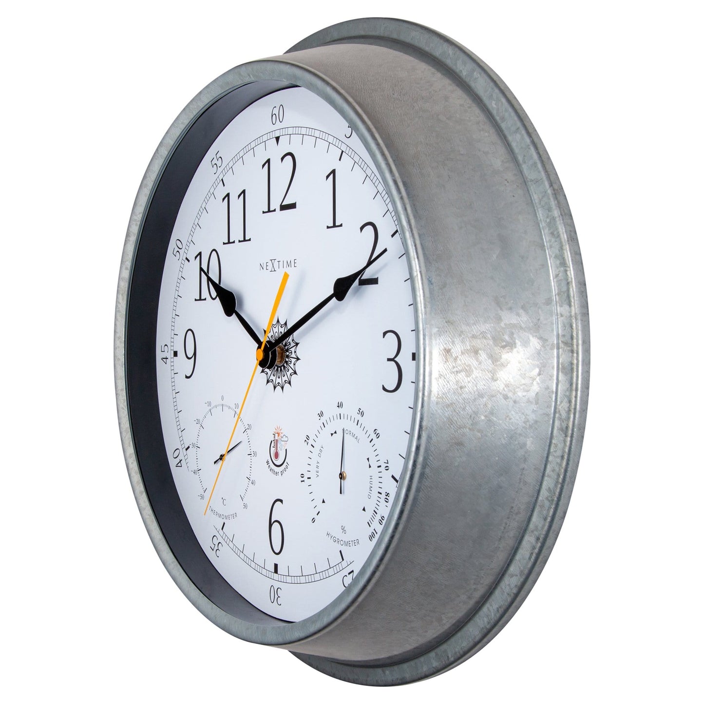NeXtime Clocks garden weatherstation wall clock, 40.5 cm galvanized metal Tulip design, weatherproof outdoor clock on wall.