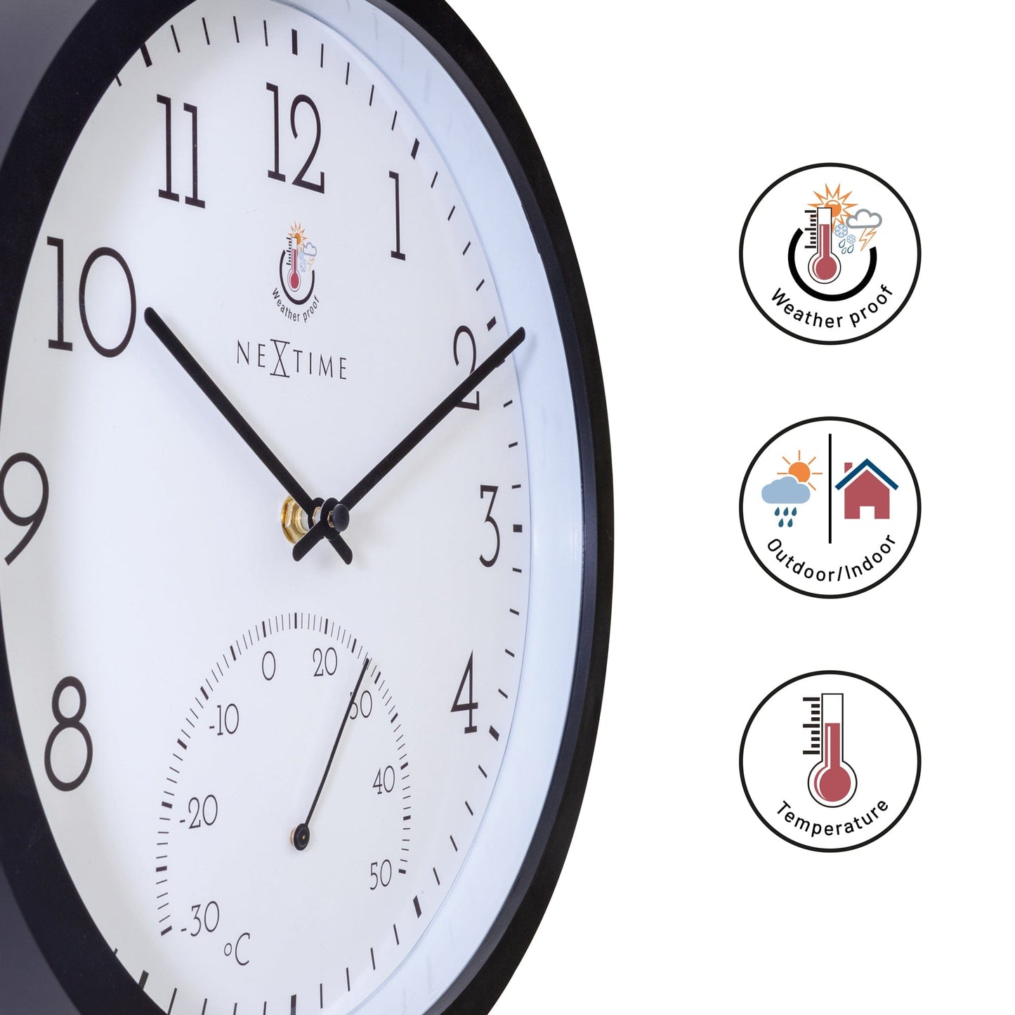 Weatherproof Outdoor clock - with thermometer - 30.5 cm and Marigold