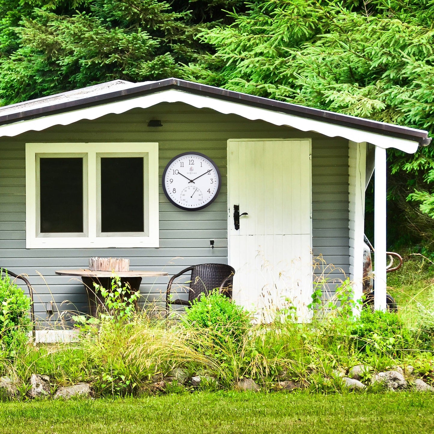 Weatherproof Outdoor clock - with thermometer - 30.5 cm and Marigold