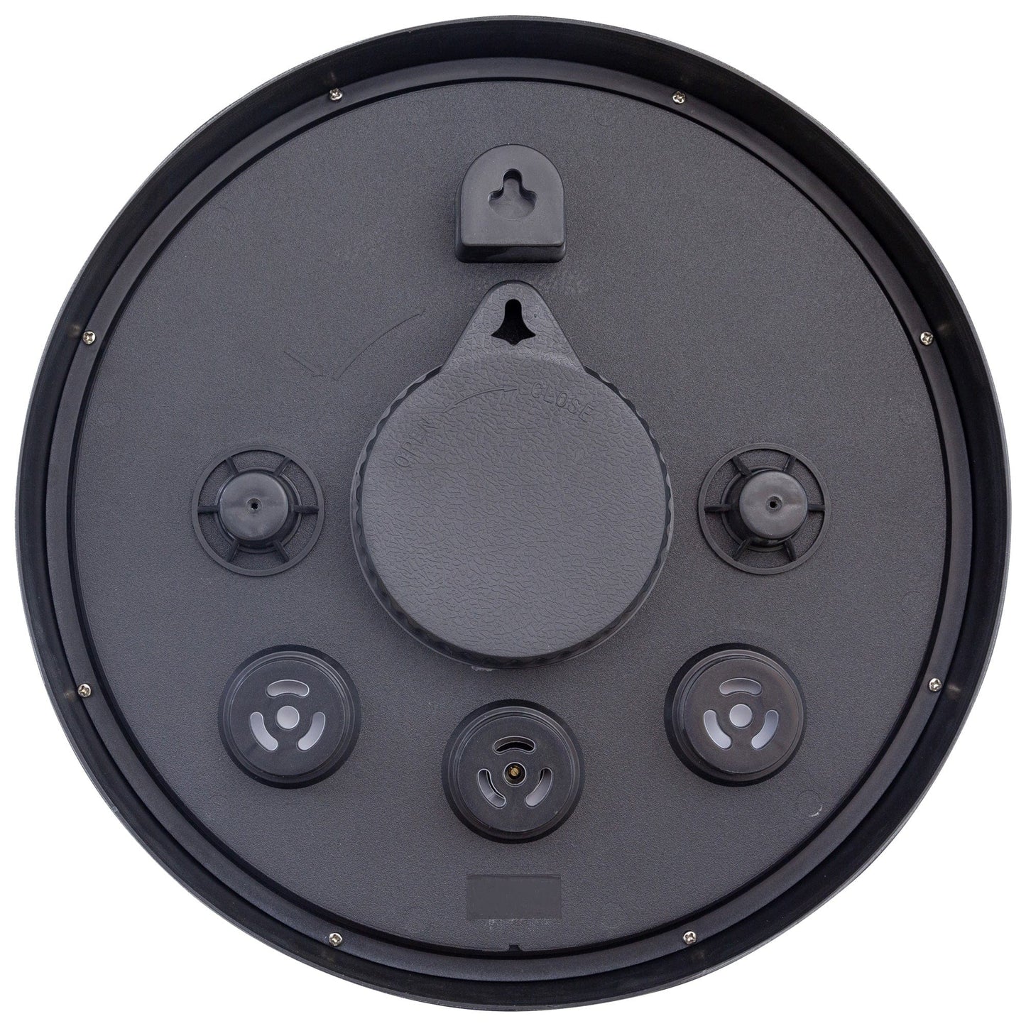 Weatherproof outdoor garden clock by NeXtime Clocks, 30.5 cm diameter with Prunus design, suitable for outdoor installation.