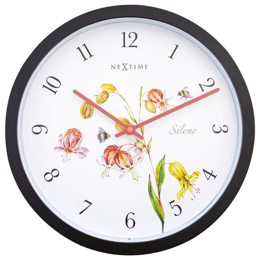 Weatherproof outdoor garden clock by NeXtime, 30.5 cm Silene model, featuring a round face with clear black numerals