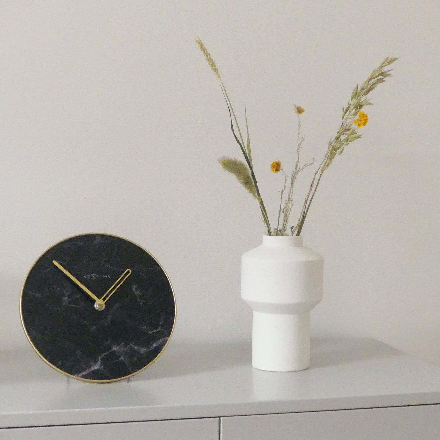 Table / Wall clock -  20 cm - Glass / Metal - 'Marble'