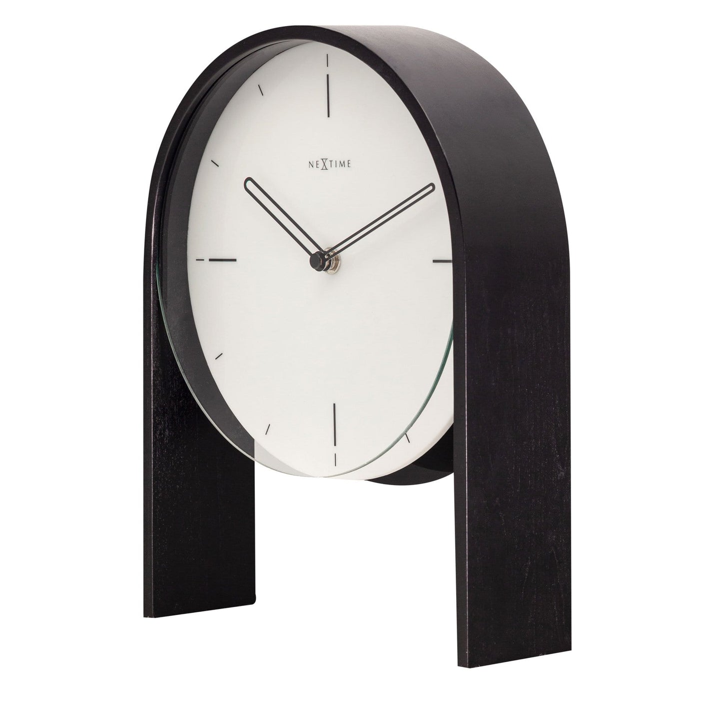 Wooden Noa Table clock by NeXtime Clocks, 27x21x6.5 cm, shown from the right side with a sleek, modern design.