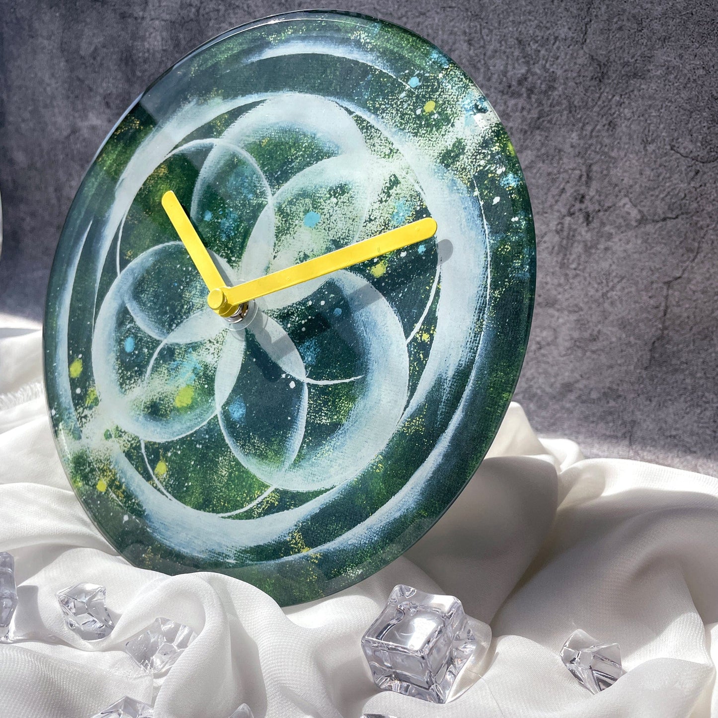 Table/Wall clock 20cm - Silent - Green -  Tempered Glass - "Cosmo Table"