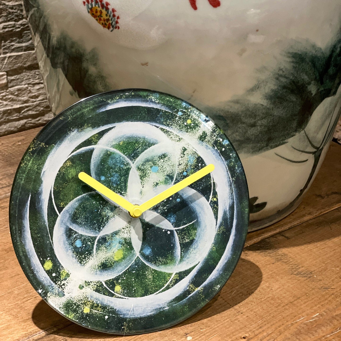 Table/Wall clock 20cm - Silent - Green -  Tempered Glass - "Cosmo Table"