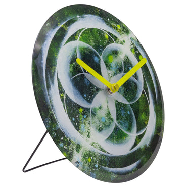Groene NeXtime tafelklok van 20 cm met stil uurwerk en gehard glas, geschikt voor muur of tafel, model Cosmo.