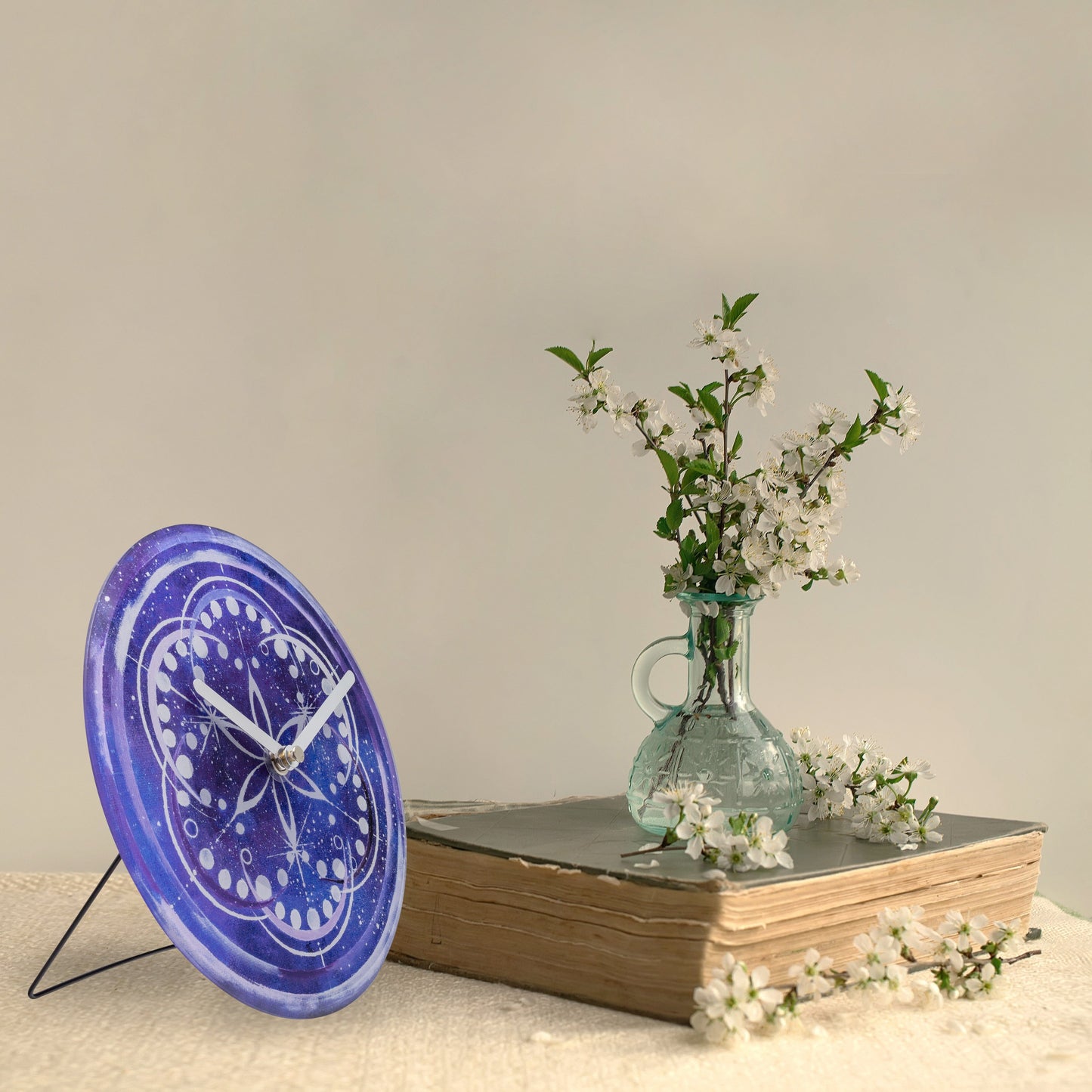 Table/Wall clock 20cm - Silent - Indigo -  Tempered Glass - "Cosmo Table"