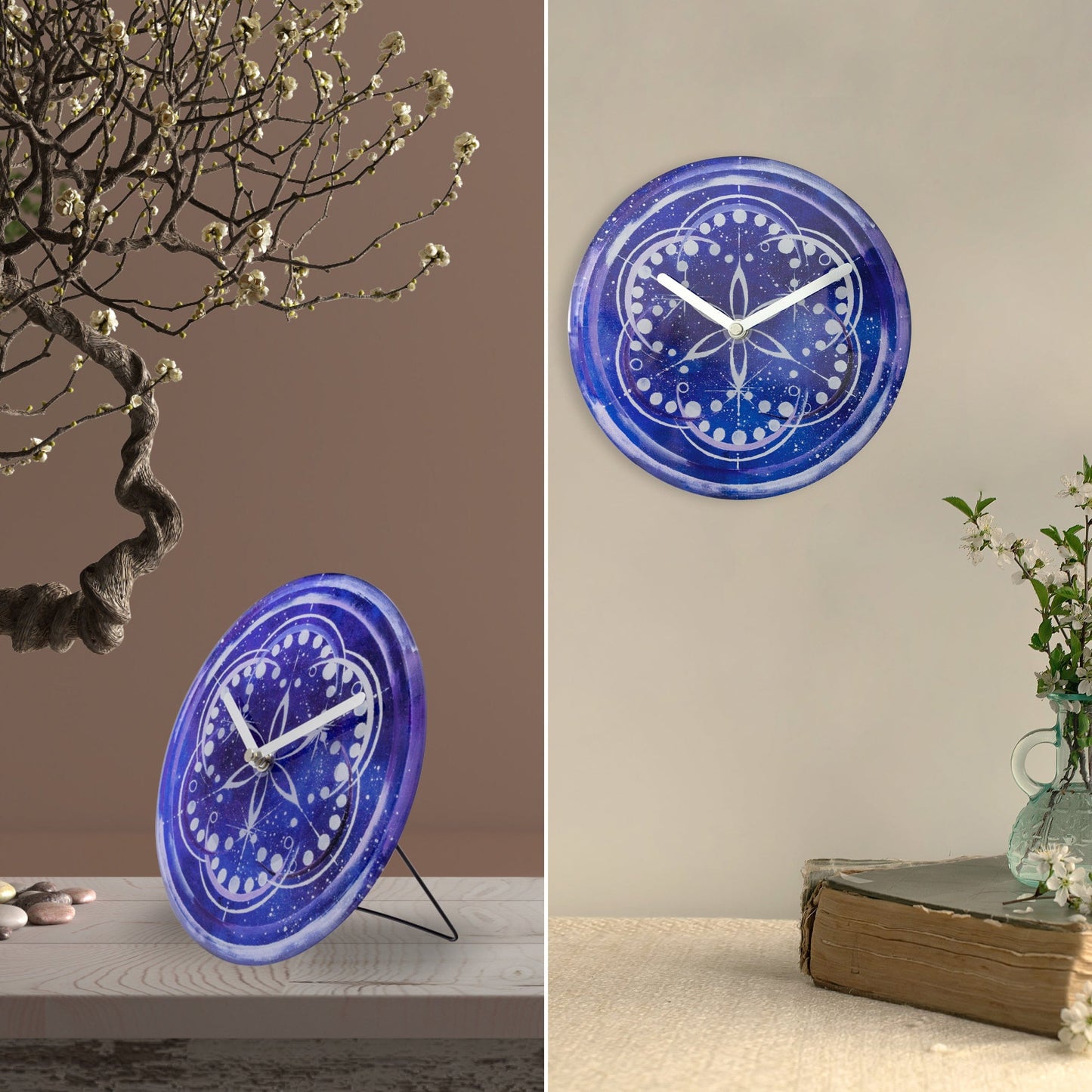 Table/Wall clock 20cm - Silent - Indigo -  Tempered Glass - "Cosmo Table"