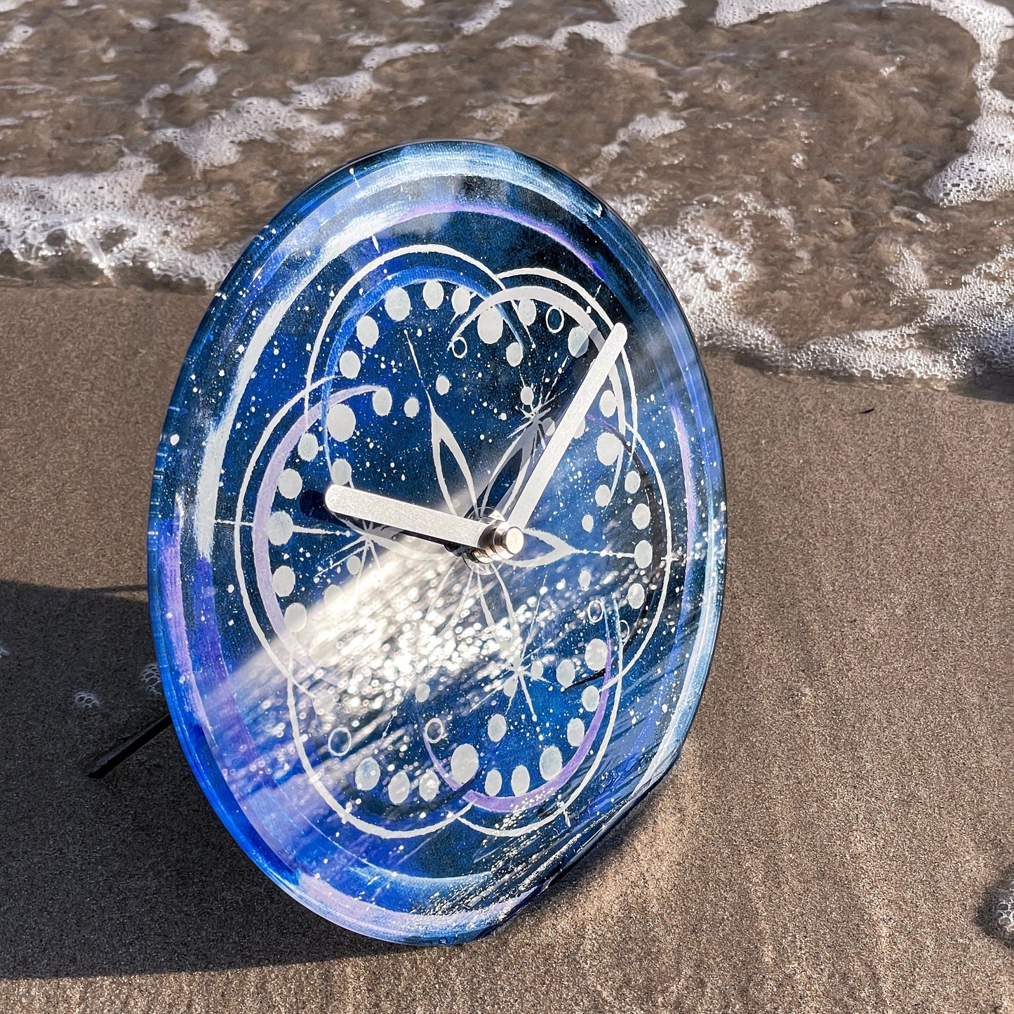 Table/Wall clock 20cm - Silent - Indigo -  Tempered Glass - "Cosmo Table"