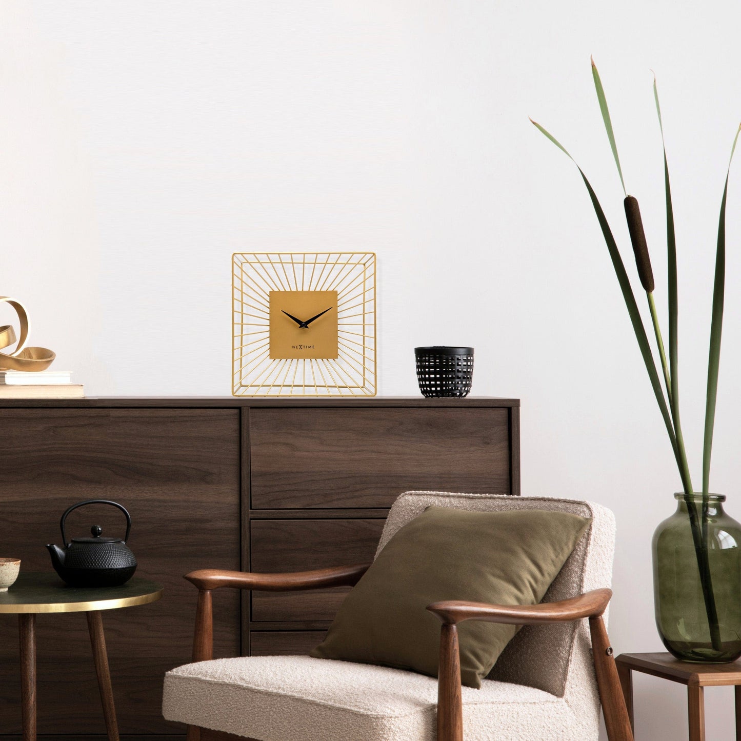 Table/Wall Clock 25x25x12cm-Silent-Gold-Metal-NeXtime 'Vasco Table'