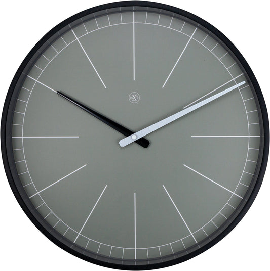 NeXtime Clocks gray plastic wall clock, 40 cm diameter with clear black hands and minimalist design.